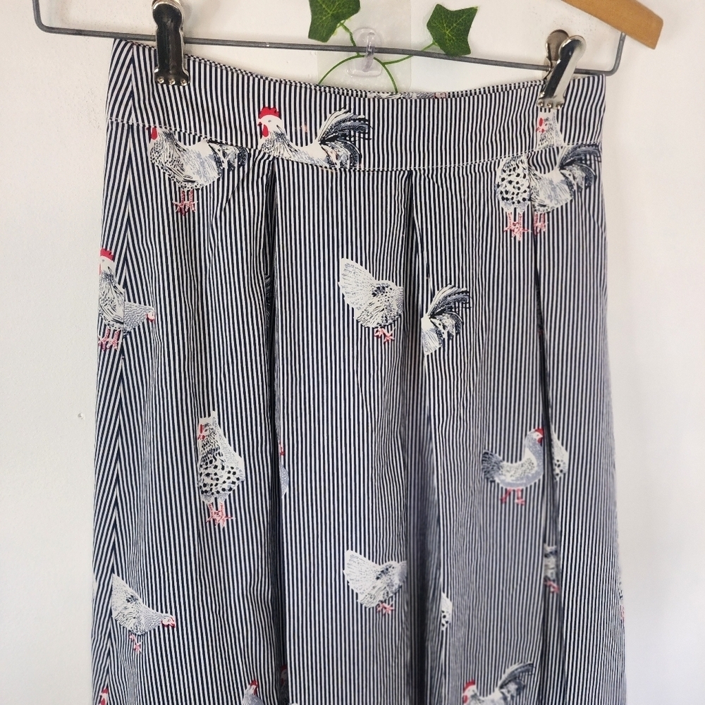 THML Striped Rooster Print Pleated Cotton Skirt - Picture 9 of 11